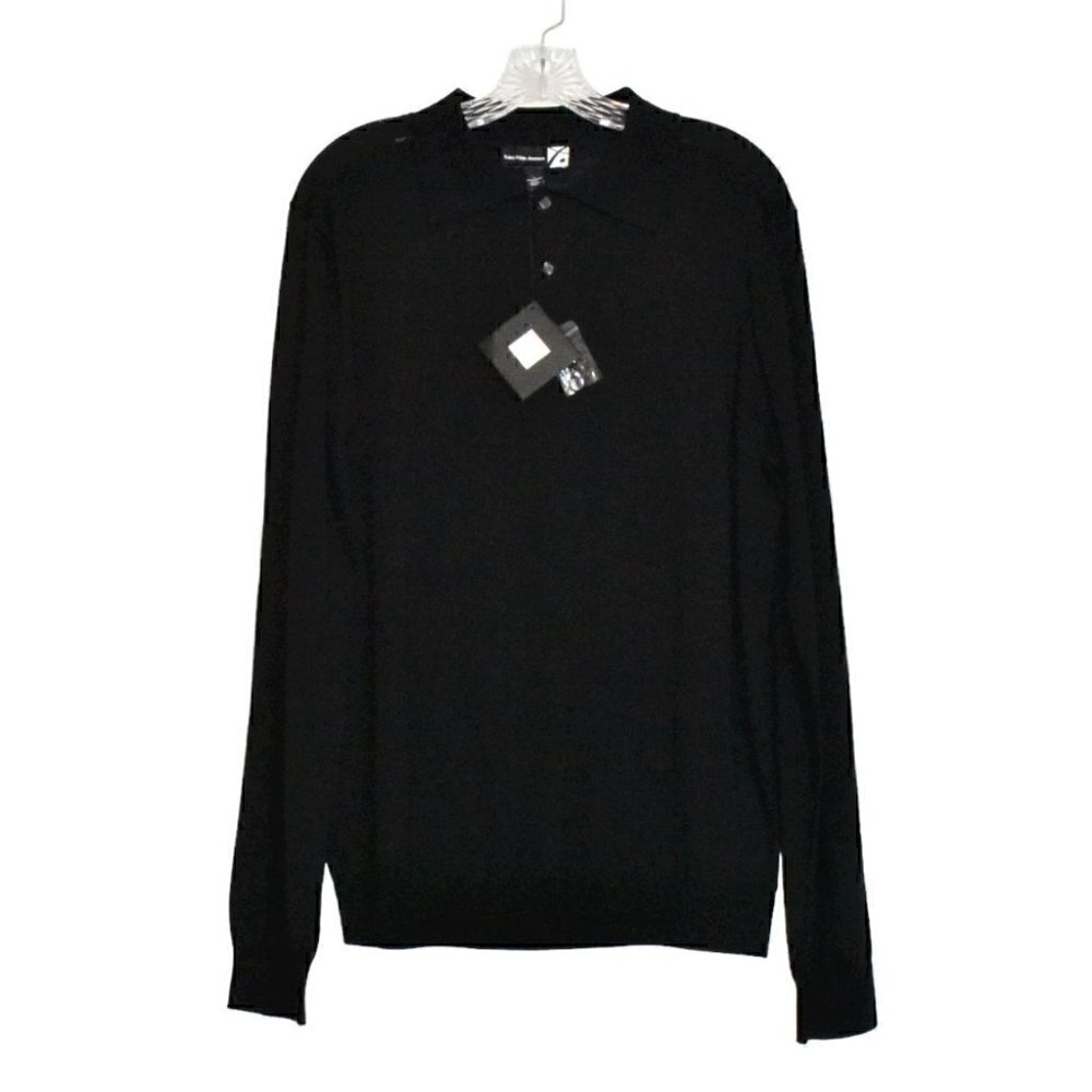 Saks Fifth Avenue Australian Extra Fine Wool Long Sleeve  Black Sweater Size L